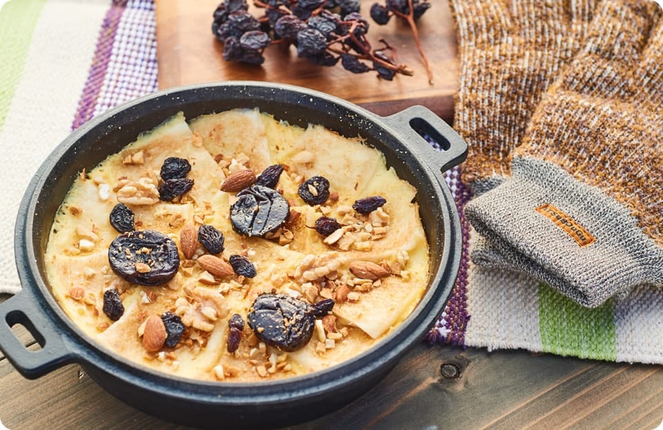 フルーツとナッツのパンプディング