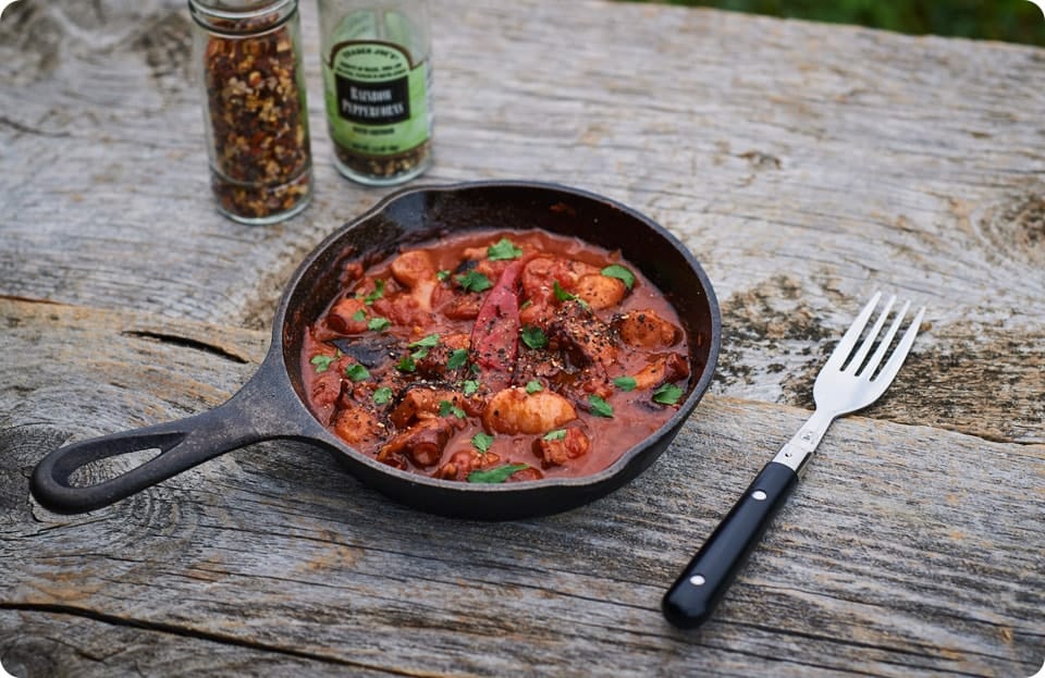 スキレットでグツグツ溺れダコ