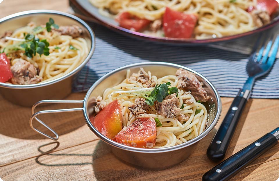 和えるだけのサバ缶冷製パスタ