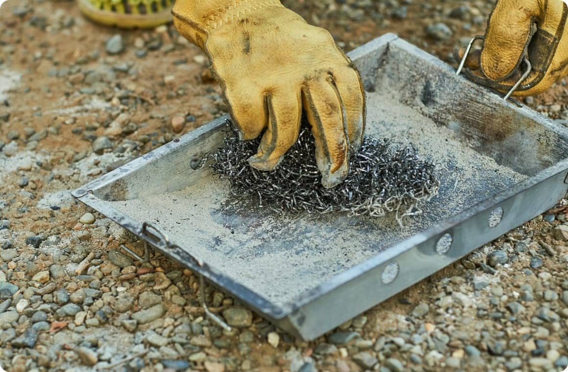 グリルを金タワシで拭く画像