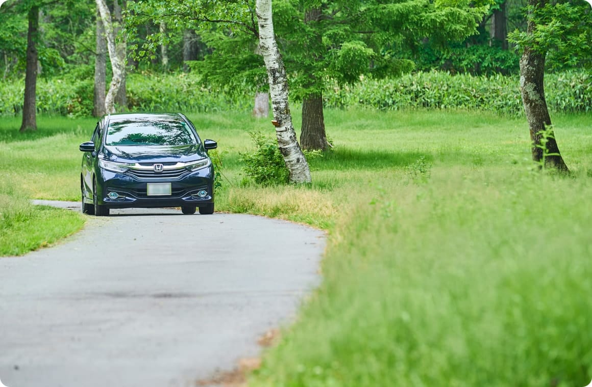 戸隠イースタンキャンプ場の中を車で走る画像