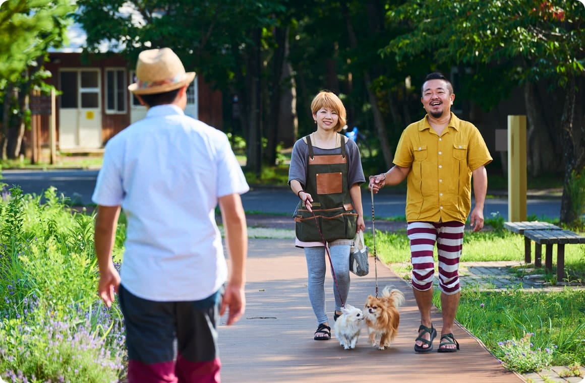 犬と散歩する画像