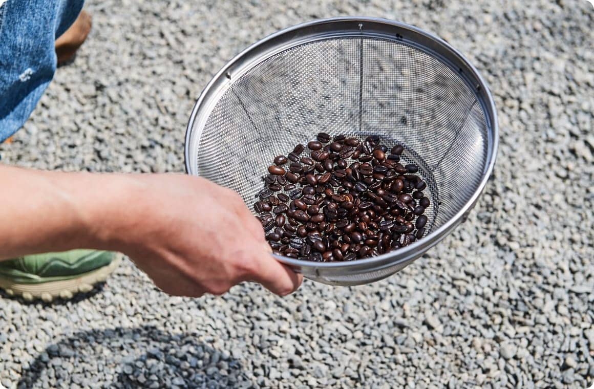 ザルに移し替えた豆の画像