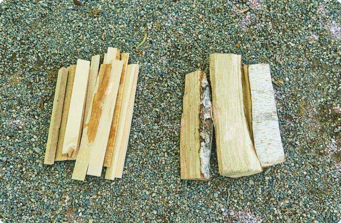 針葉樹と広葉樹の薪の画像