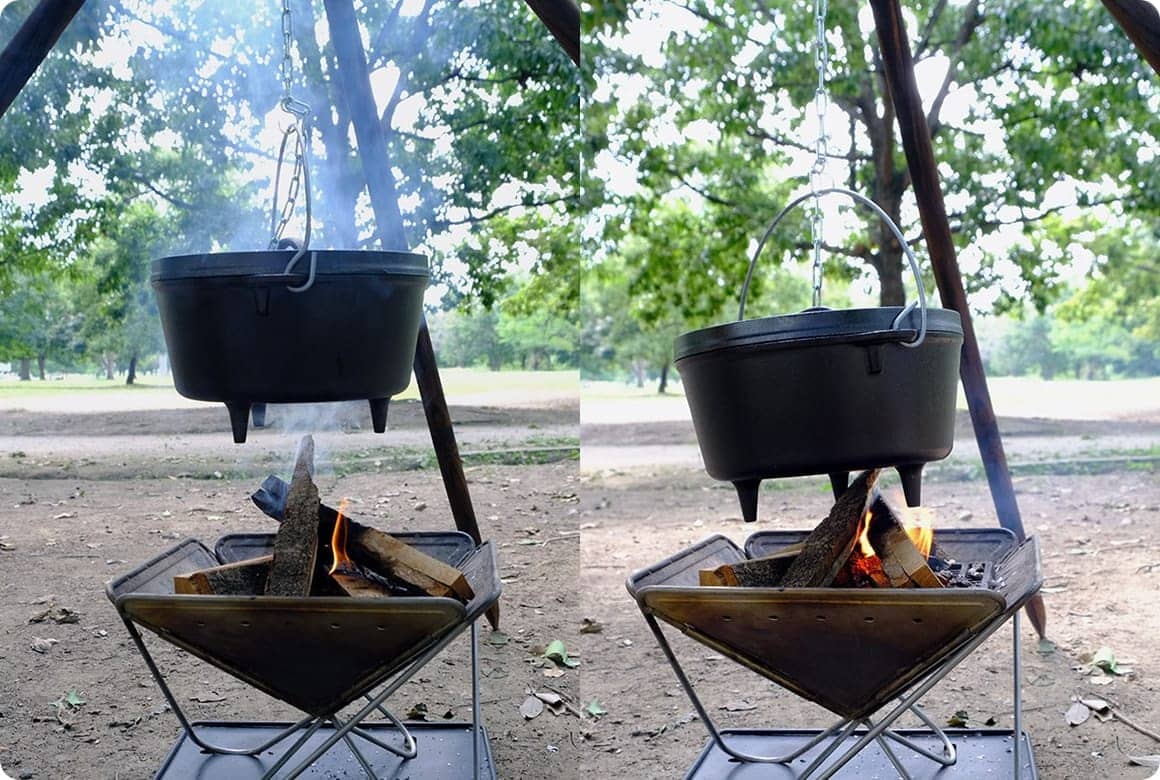 トライポッドは 焚き火料理の火力調整が簡単