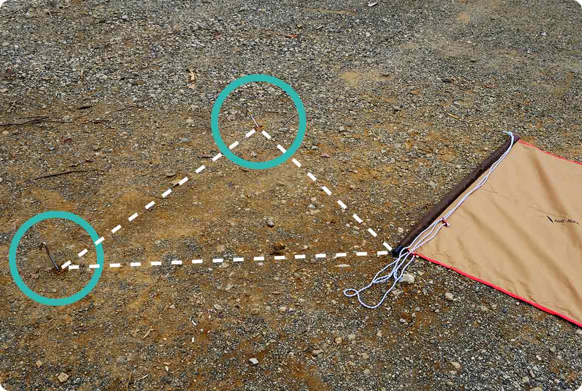 片端のポールの地面側を頂点にして三角形を描く