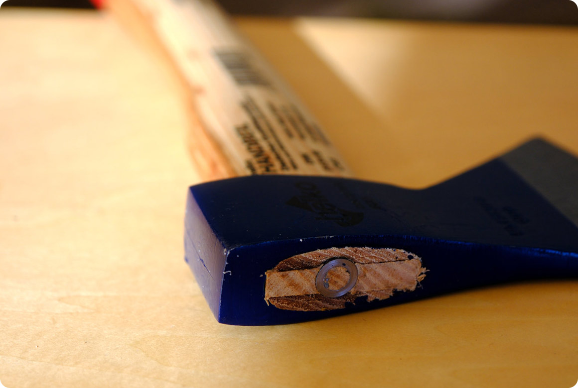 重みでたたき割る手斧