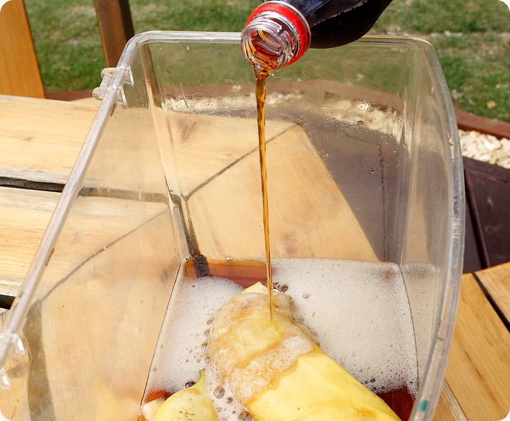 そこに焼酎をかけて発酵を待ちますが、この日はコーラという隠し味もちょっと……