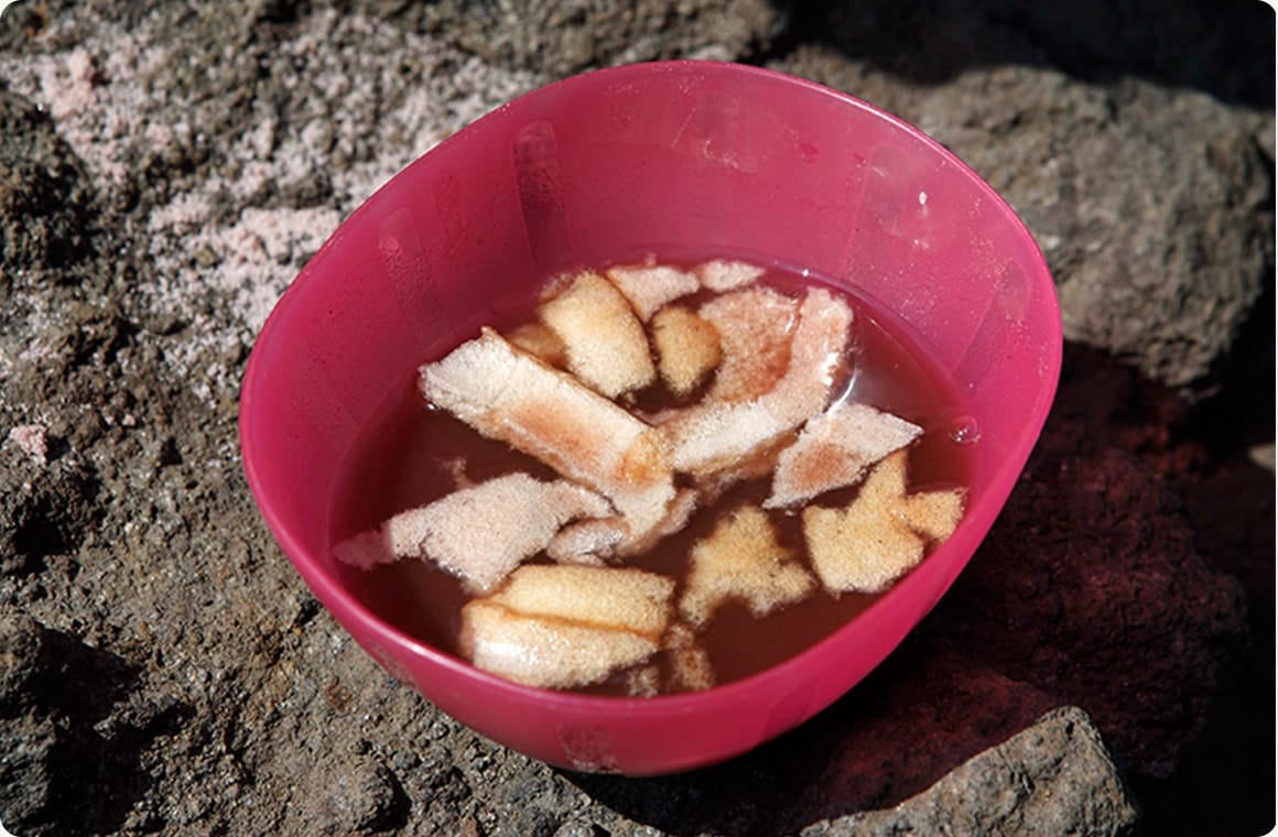 割った皮を砕いて浮かべれば完成！