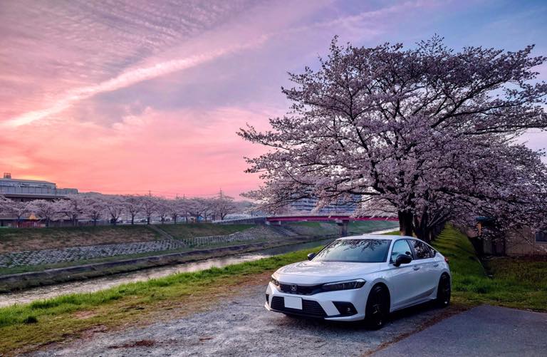 朝焼けと桜とシビックと。