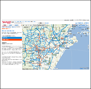 「Yahoo!地図」道路通行確認マップ(イメージ) 「Yahoo!地図」道路通行確認マップ(イメージ)