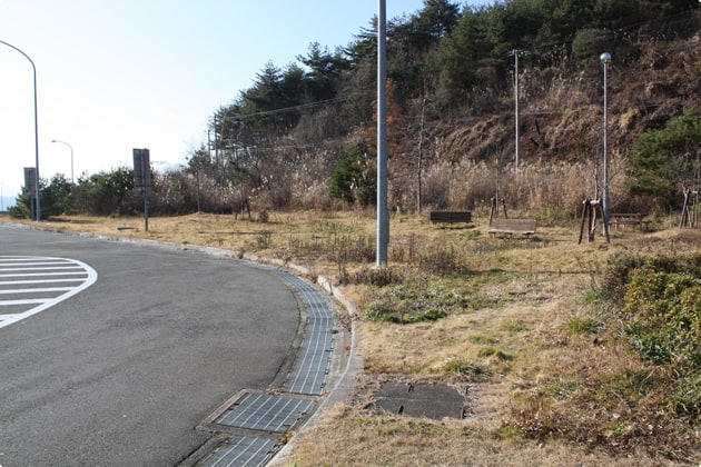 パーキングエリア入口側にある緑地。