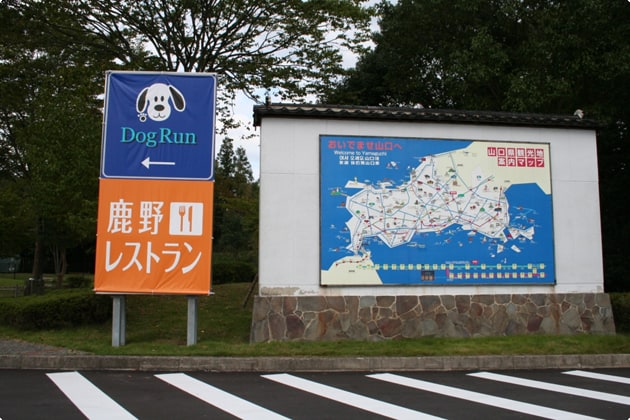 わんこもびっくり！大きな看板でお出迎え。