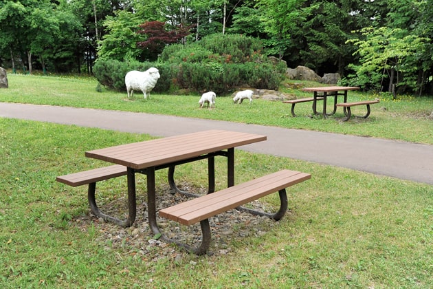 緑地には、テーブル付きベンチがありますよ。
