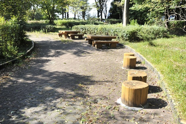 遊歩道にも、ベンチやテラス席が設置されています。