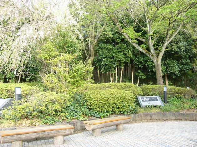 ‘文学の森’周辺にはベンチが設置されています。
