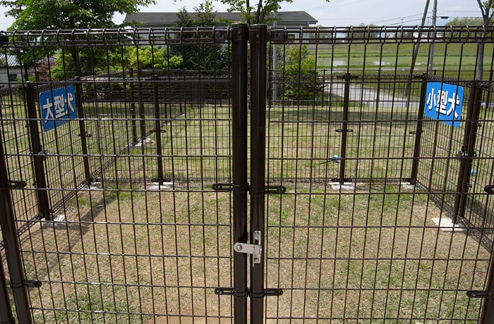 ドッグランは、小型犬用と大型犬用に分かれています。