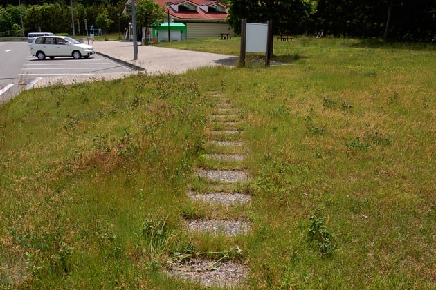 緑地内には、石を敷いた遊歩道がありますよ。