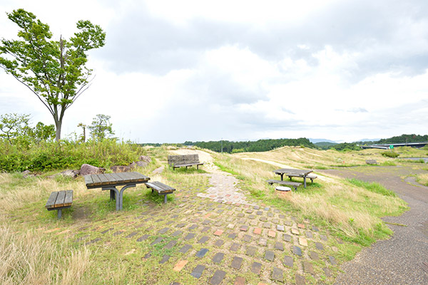 緑地のほうにもテーブルとベンチがあります。