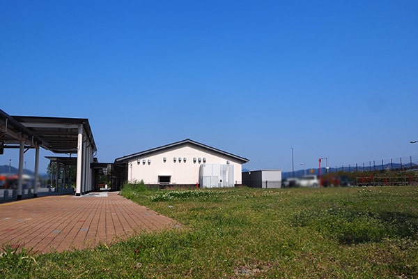 建物の周囲には広い緑地があります。