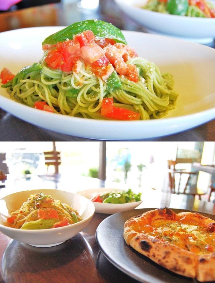 パスタメニューの種類も、豊富です。手前に見えるのが「自家製ピッツァ」。