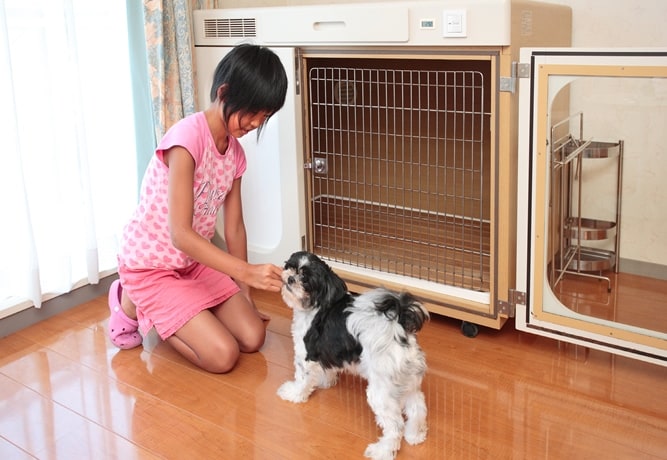 お部屋には換気装置つきの防音ケージがあります。