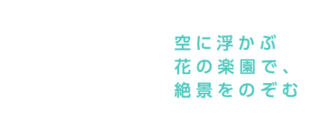 空に浮かぶ花の楽園で、絶景をのぞむ