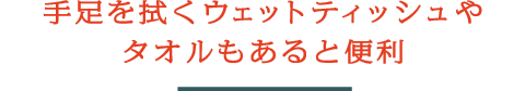 手足を拭くウェットティッシュやタオルもあると便利