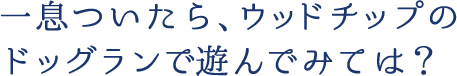 一息ついたら、ウッドチップのドッグランで遊んでみては？