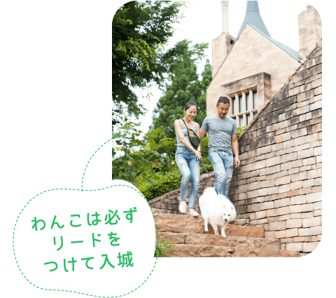 わんこは必ずリードをつけて入城
