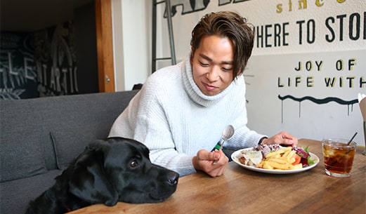 ソファ席では、わんこと近い距離でお食事を楽しめます。