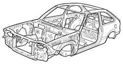 ハッチバックのモノコックボディ構造図