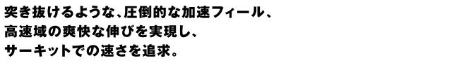 突き抜けるような、圧倒的な加速フィール、高速域の爽快な伸びを実現し、サーキットでの速さを追求。