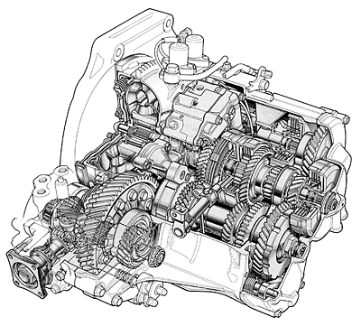 イラスト:ローホールド機構付フル電子制御2WAY4速オートマチック・トランスミッション