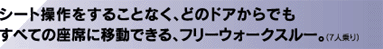 シート操作をすることなく、どのドアからでもすべての座席に移動できる、フリーウォークスルー。（7人乗り）