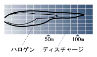 ボディディスチャージヘッドライトとハロゲンヘッドライトの配光比較図