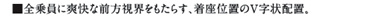 ■全乗員に爽快な前方視界をもたらす、着座位置のV字状配置。