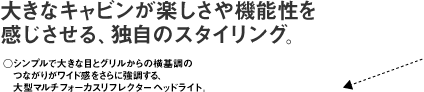大きなキャビンが楽しさや機能性を感じさせる、独自のスタイリング。