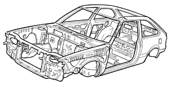 ハッチバックのモノコックボディ構造図