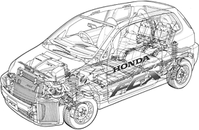 新開発「Honda FCスタック」と「ウルトラキャパシタ」を組み合わせ、モーターを駆動。水素の搭載には「高圧水素タンク車載」方式を採用しています。