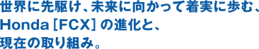 世界に先駆け、未来に向かって着実に歩む、Honda［FCX］の進化と、現在の取り組み。