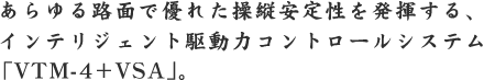 あらゆる路面で優れた操縦安定性を発揮する、インテリジェント駆動力コントロールシステム 「VTM-4＋VSA」。