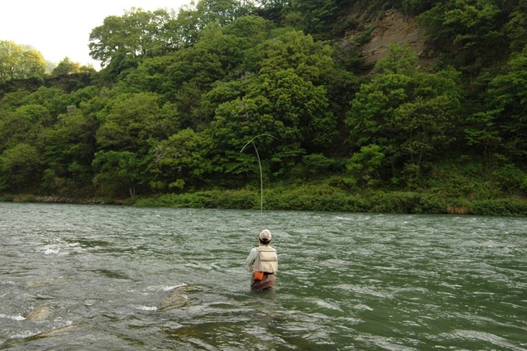 犀川下流部は川底が滑りやすい。ウエーディングシューズはスパイク付きのほうが安全だ