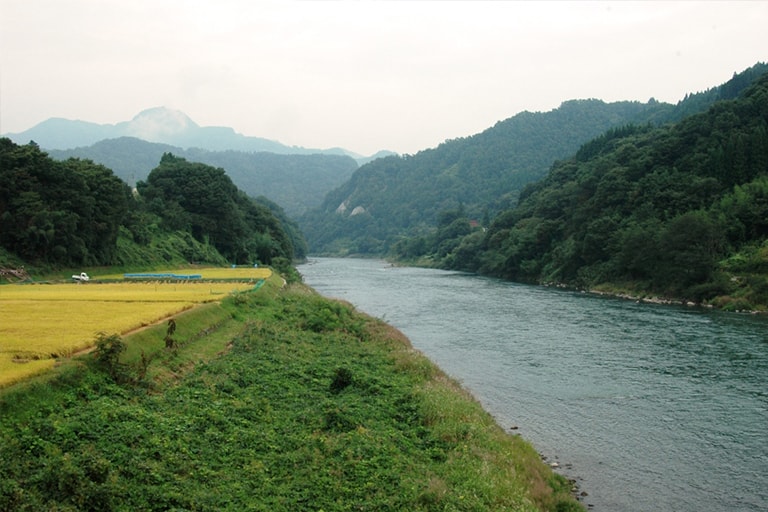 犀川殖産漁協管轄の流れ。いかにも大ものが潜んでいそうな水量と変化のあるポイントが続く 