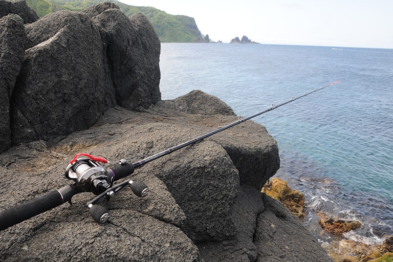 地磯からの釣りゆえ、飛距離の出るロングロッドが必要。また、ヘビーウエイトのシンカーが扱え、大型魚も抜けるヘビーアクションであることも求められる