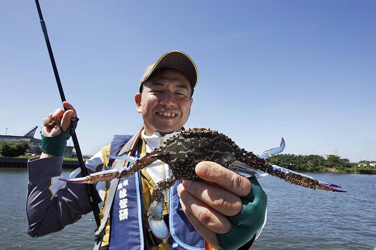 ハゼをねらっていたらワタリガニの仲間が釣れた！スズキやカレイの幼魚が釣れることもある