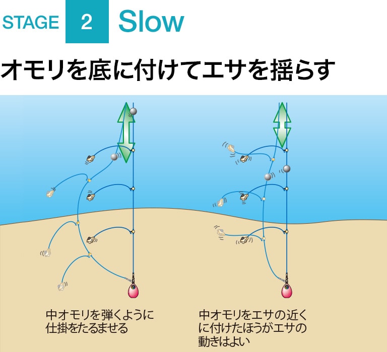 STAGE 2 Slow オモリを底に付けてエサを揺らす