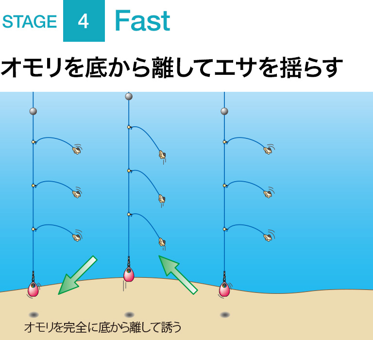 STAGE 4 Fast オモリを底から離してエサを揺らす