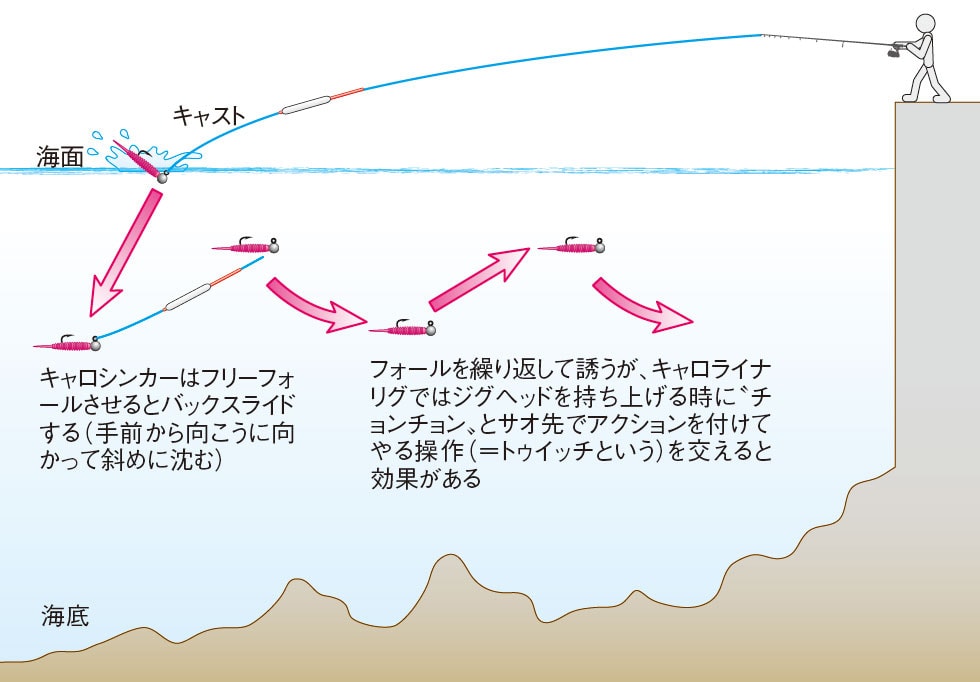 キャロライナリグでの釣り方のイメージ