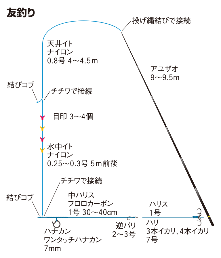 アユの仕掛け（友釣り・ドブ釣り） | 釣魚図鑑（特徴・仕掛け・さばき